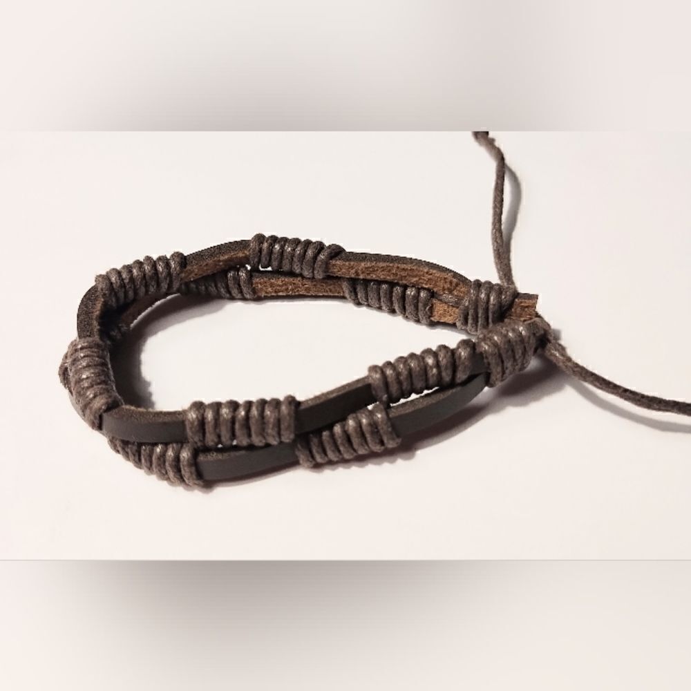 Men's‎ leather bracelet layered brown new d12